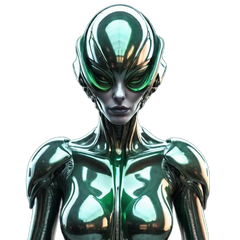 Greenskinned alien female clothed metalic Grey high glossy clothes alien form of life beauty female  1160604990